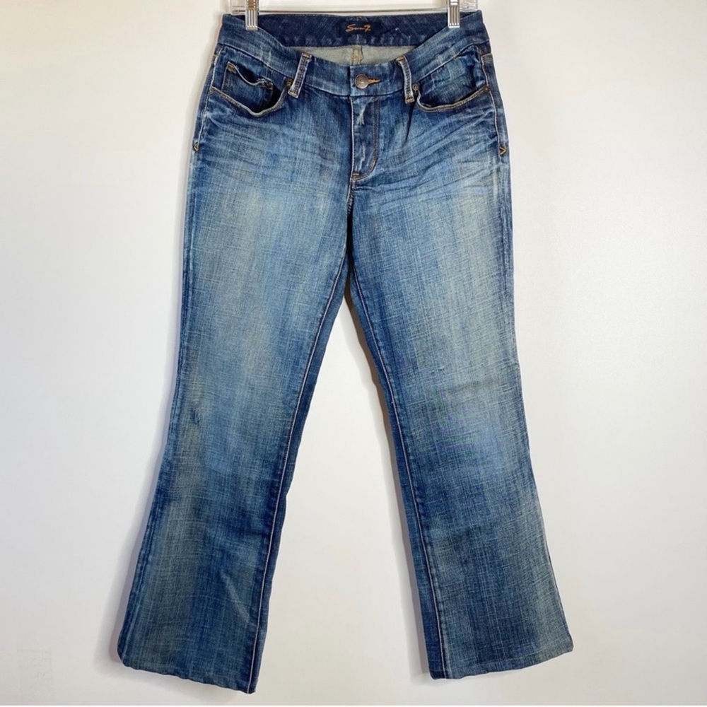 Seven 7 Womens Bootcut Jeans Sz 6 Distressed Stretch Denim Embroidered Altered